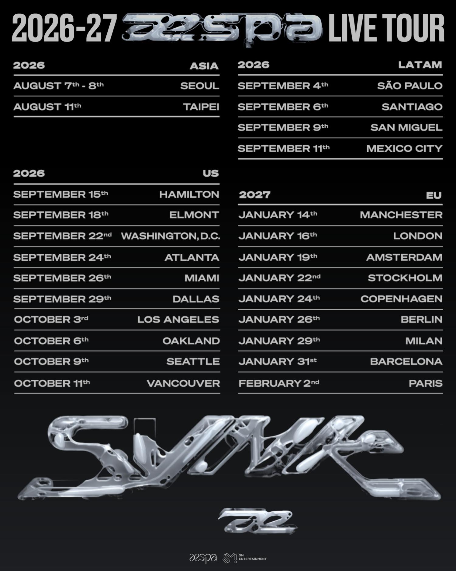 aespa SYNK : COMPLæXITY LIVE TOUR Poster 2026–2027